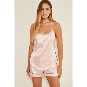 Victoria’s Secret Pink Lingerie Pajama Tank Striped Dainty Silky Size Medium